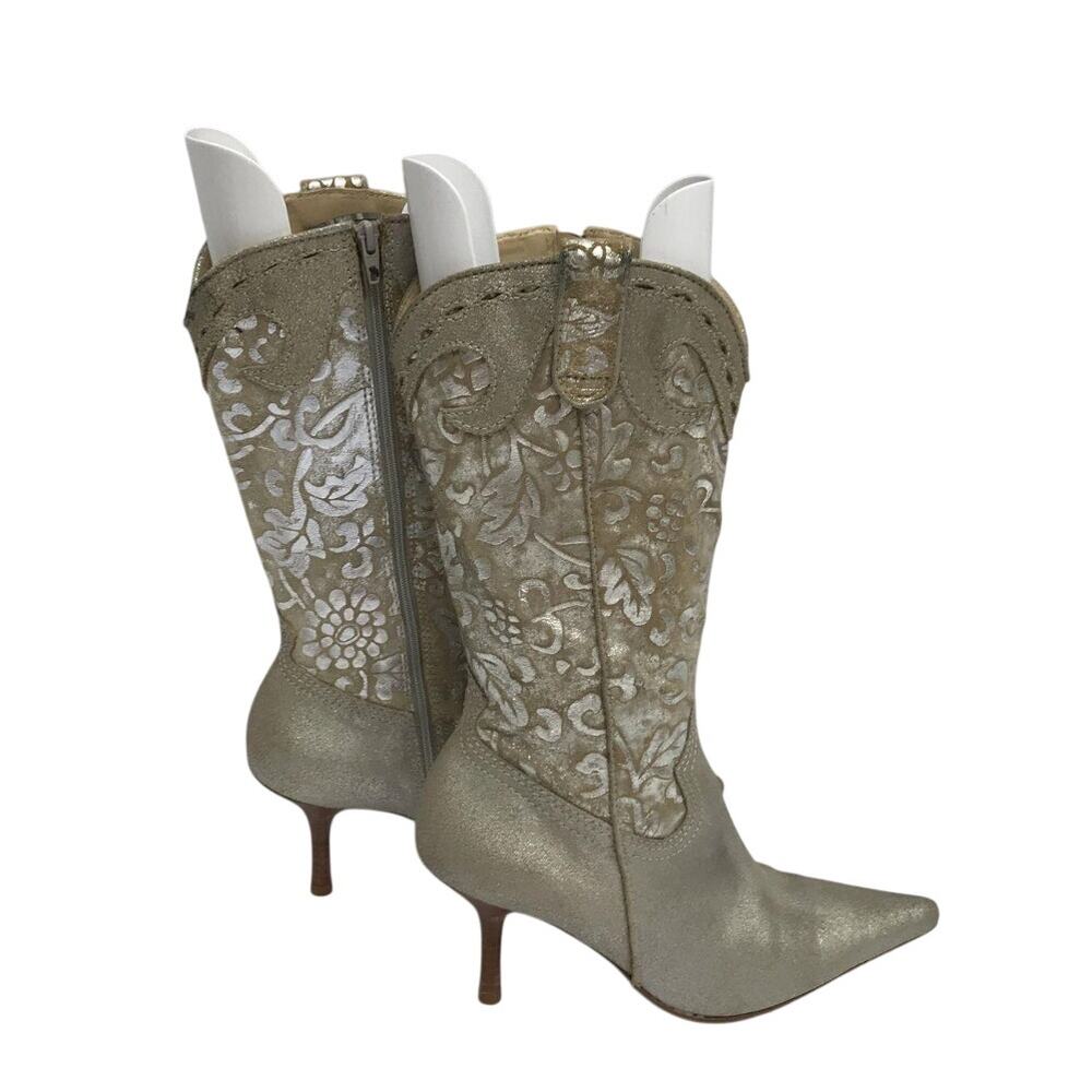 Diego Di Lucca Rose Gold Western Leather Boots Sz 7